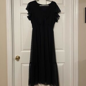 Polka Dot Maxi Wedding Guest Dress w Front Snap Button